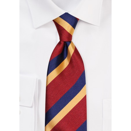 Extra Long Stripe Tie in Burgundy, Gold, Navy