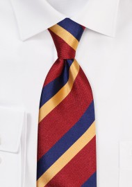 Extra Long Stripe Tie in Burgundy, Gold, Navy