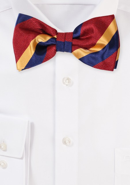 Rugby Striped Bowtie in Burgundy, Gold, Navy