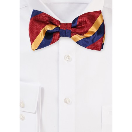 Rugby Striped Bowtie in Burgundy, Gold, Navy