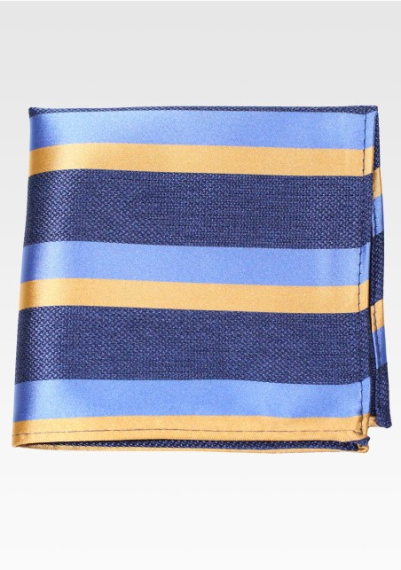 Mens Striped Pocket Square in Navy, Steel Blue, Gold