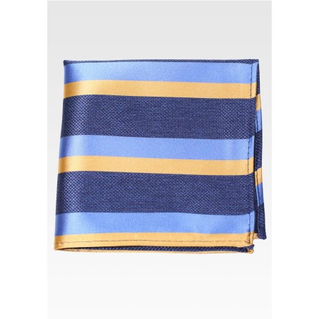 Mens Striped Pocket Square in Navy, Steel Blue, Gold