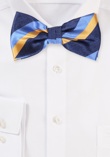Rugby Striped Bowtie in Colors Navy, Steel Blue, Golden