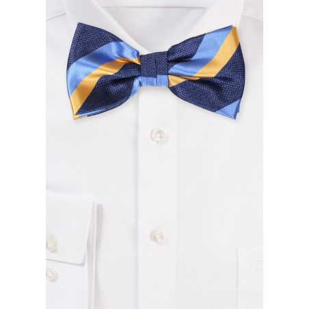 Rugby Striped Bowtie in Colors Navy, Steel Blue, Golden