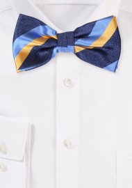 Rugby Striped Bowtie in Colors Navy, Steel Blue, Golden