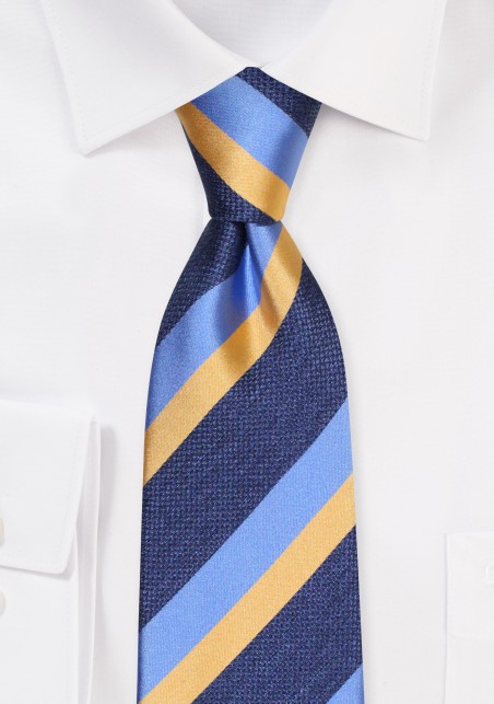 Rugby Striped Mens Tie in Navy Blue, Steel Blue, Gold