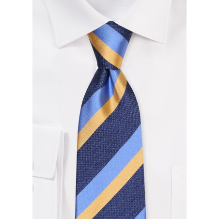 Rugby Striped Mens Tie in Navy Blue, Steel Blue, Gold