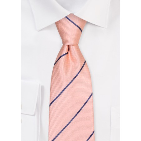 Peach Summer Tie with Stripes in Navy