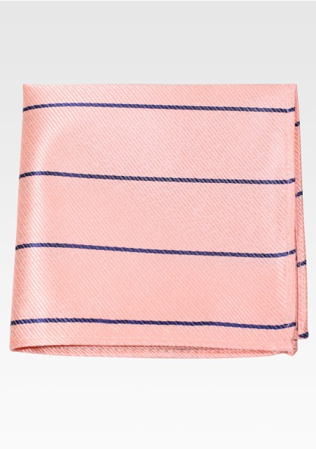 Peach Pocket Square with Navy Stripes