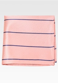 Peach Pocket Square with Navy Stripes