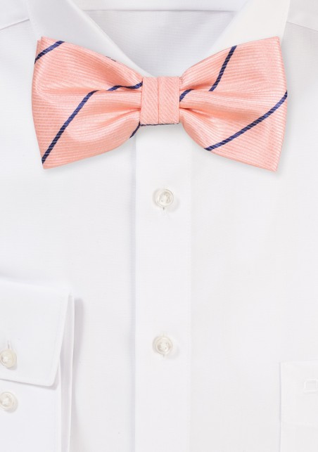Peach and Navy Blue Striped Bow Tie
