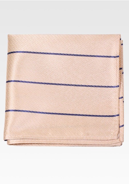 Wheat Pocket Square with Navy Stripes