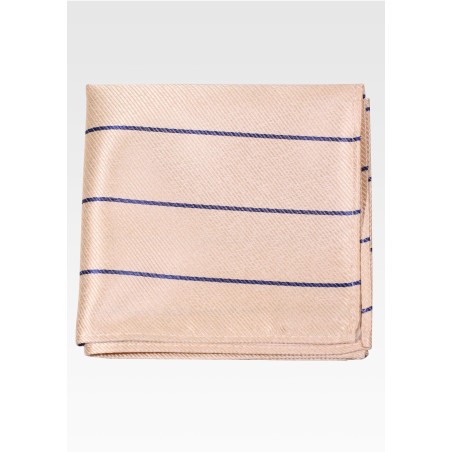 Wheat Pocket Square with Navy Stripes