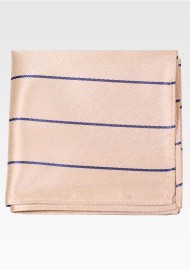 Wheat Pocket Square with Navy Stripes