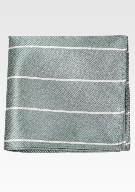 Eucalyptus Green Pocket Square with Cream Stripes