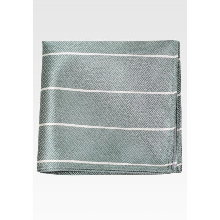 Eucalyptus Green Pocket Square with Cream Stripes