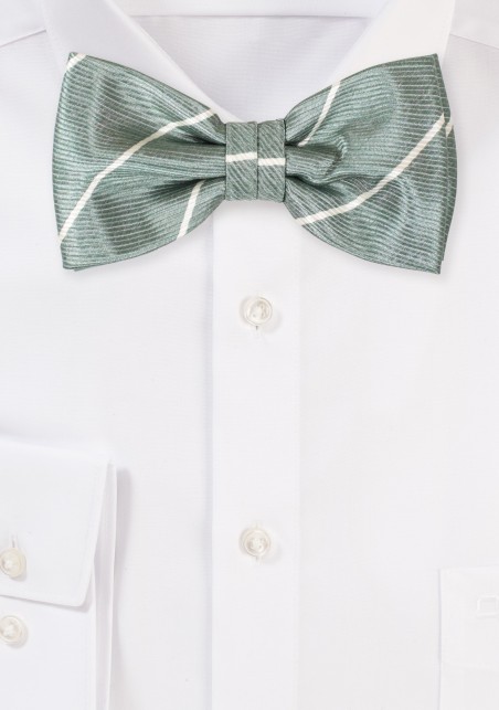 Eucalyptus and Cream Striped Bow Tie