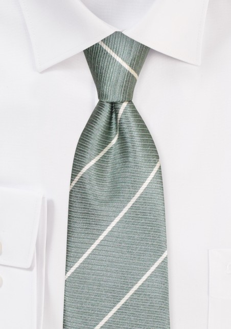 Eucalyptus Green Tie with Thin Stripes in Cream