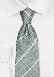 Eucalyptus Green Tie with Thin Stripes in Cream in XXL Length