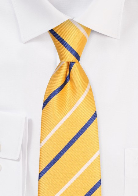 Golden Yellow Tie with Stripes in White and Navy