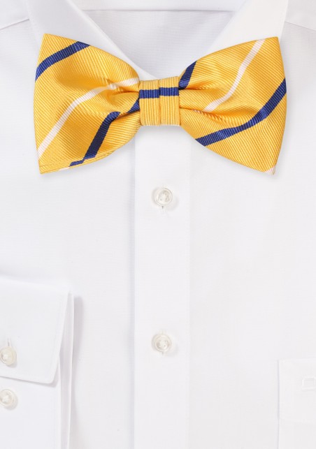 Striped Mens Bow Tie in Golden Yellow
