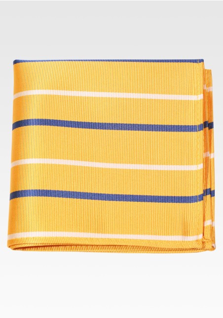 Striped Pocket Square in Golden Yellow, Navy, Cream