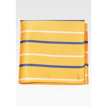 Striped Pocket Square in Golden Yellow, Navy, Cream