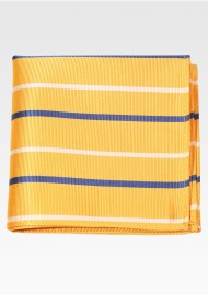 Striped Pocket Square in Golden Yellow, Navy, Cream