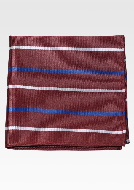 Pocket Square in Dark Burgundy, navy, Tan