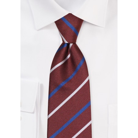 Extra Long Necktie in Burgundy, Tan, Navy