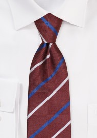 Extra Long Necktie in Burgundy, Tan, Navy
