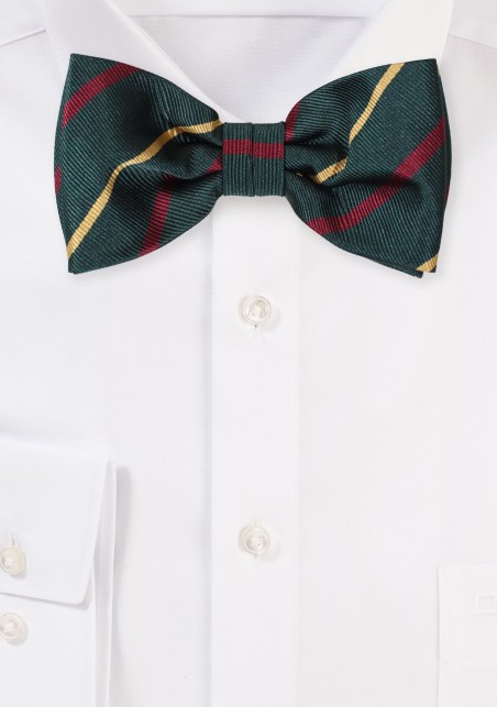 Striped Bow Tie in Hunter Green, Gold, Burgundy
