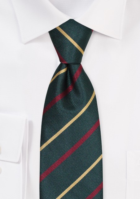 Regimental Stripe Necktie in Hunter, Gold, Burgundy