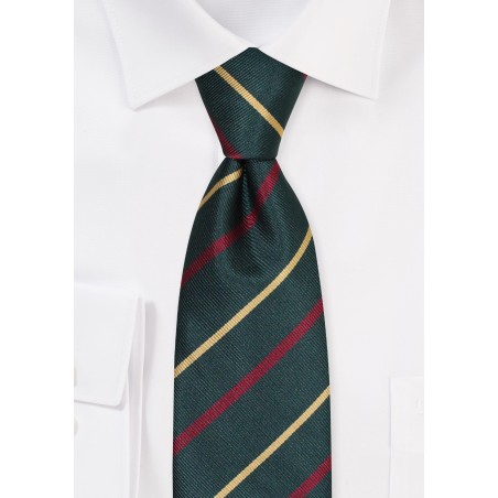 Burgundy, Gold, Hunter Green Striped Tie in XL