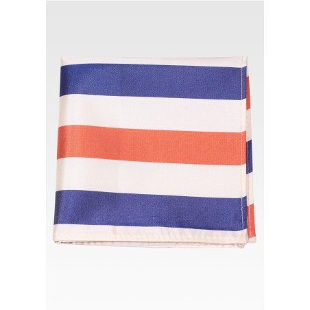 Wide Striped Pocket Square in Orange, Navy, Cream