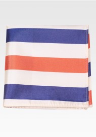 Wide Striped Pocket Square in Orange, Navy, Cream