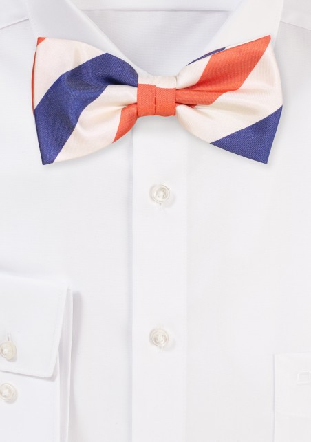 Striped Mens Bowtie in Orange, Navy, Cream