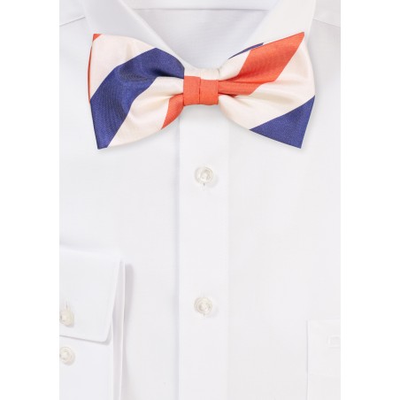 Striped Mens Bowtie in Orange, Navy, Cream