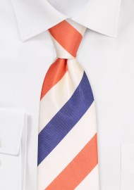 Wide Striped Summer Tie in Navy, Orange, and Cream