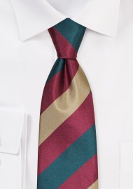 Shiny Satin Striped Necktie in Colors Burgundy, Green, and Gold