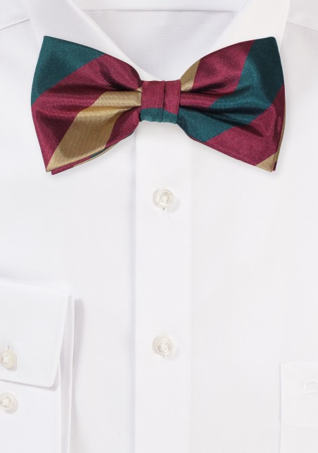 Dark Green Striped BowTie with Gold and Burgundy