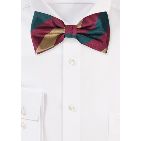 Dark Green Striped BowTie with Gold and Burgundy