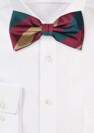 Dark Green Striped BowTie with Gold and Burgundy