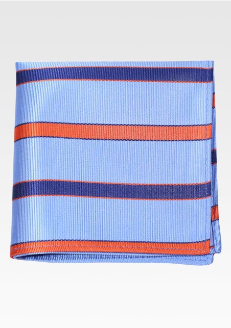Repp Striped Pocket Square in Blue and Bright Orange