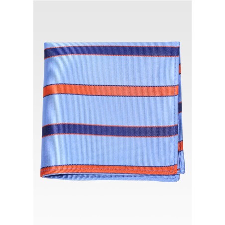 Repp Striped Pocket Square in Blue and Bright Orange