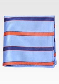 Repp Striped Pocket Square in Blue and Bright Orange