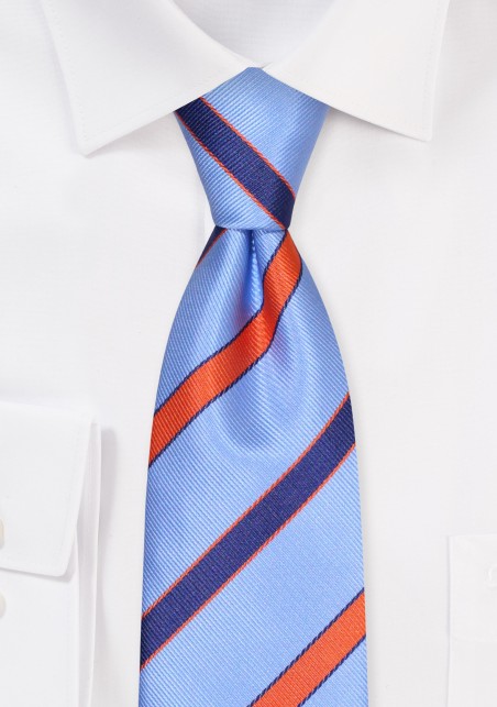 Modern Repp Striped Necktie in Blue and Orange