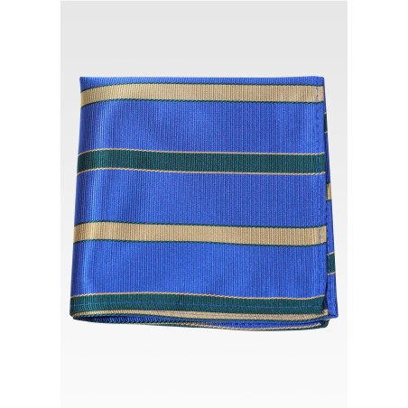 Repp Striped Pocket Square in Blue, Gold, Green