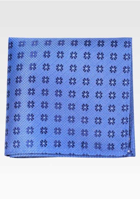 Blue Matte Woven Pocket Square with Navy Pattern