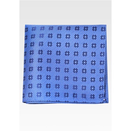 Blue Matte Woven Pocket Square with Navy Pattern